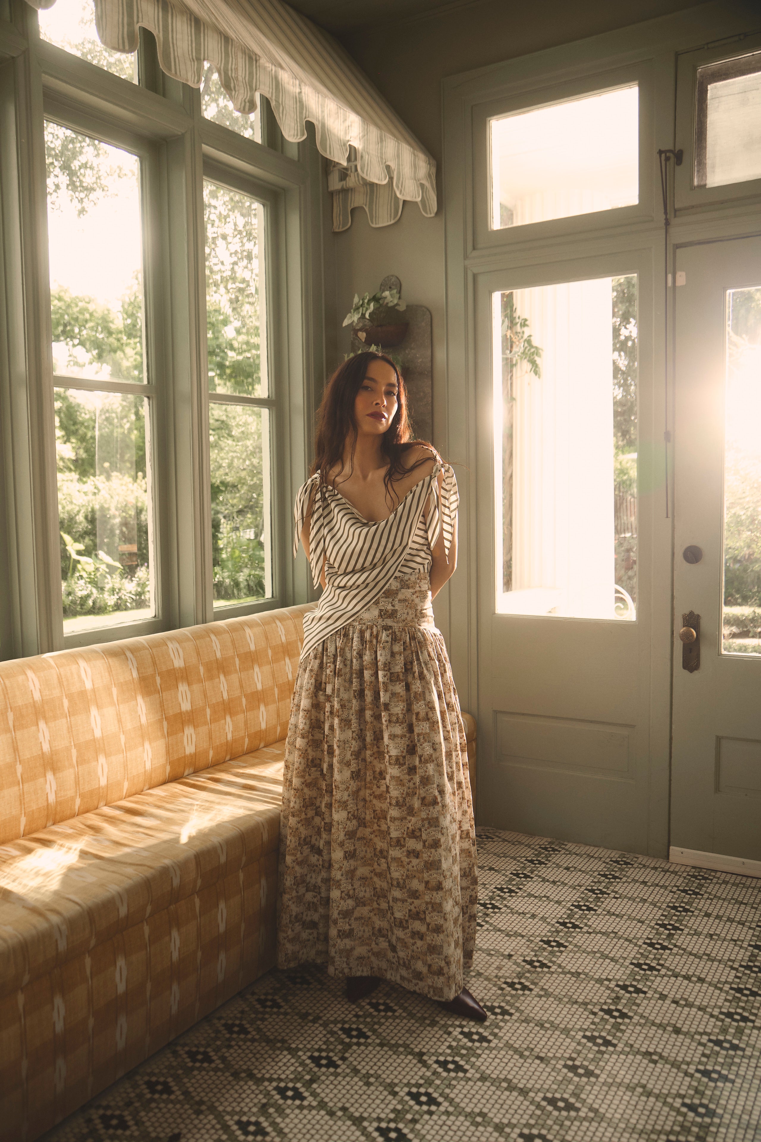 Lily Scarf Top, Olive & Ivory Striped – Only on The Avenue