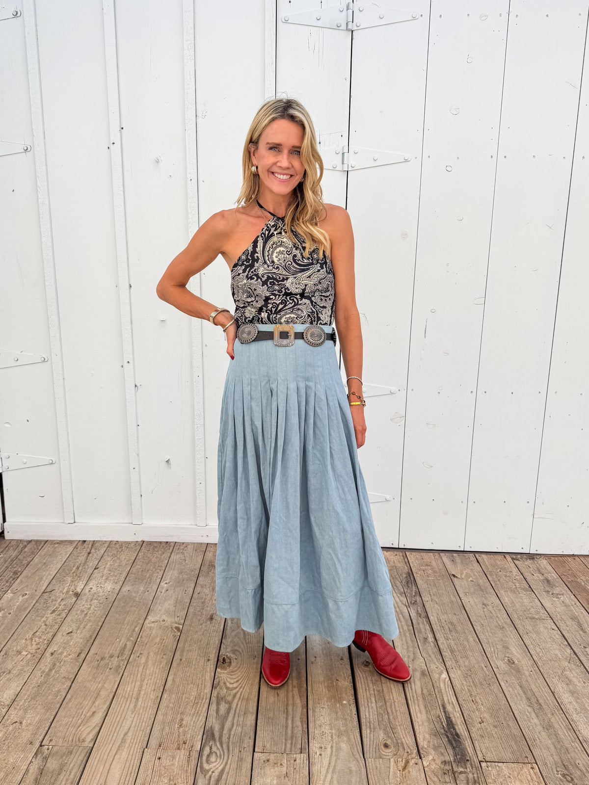 Emma Skirt, Light Wash Chambray